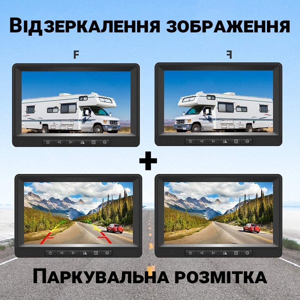 Безпровідна камера заднього виду з монітором 7" Podofo K0205 | паркувальний комплекс з відеореєстратом для вантажних автомобілів 3