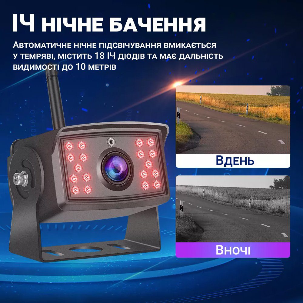 Бездротова камера заднього виду з 7" монітором Podofo A3006 | паркувальний комплекс + відеореєстратор для вантажних автомобілів 7