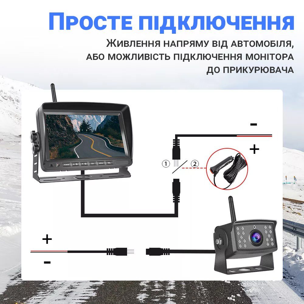 Бездротова камера заднього виду з 7" монітором Podofo A3006 | паркувальний комплекс + відеореєстратор для вантажних автомобілів 5