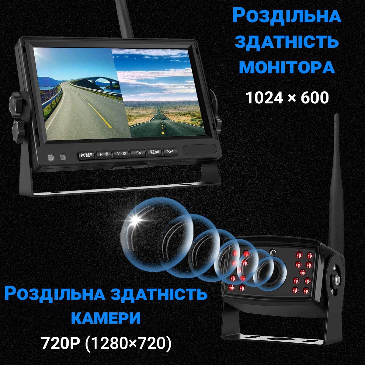 Бездротова камера заднього виду з 7" монітором Podofo A3006 | паркувальний комплекс + відеореєстратор для вантажних автомобілів 2