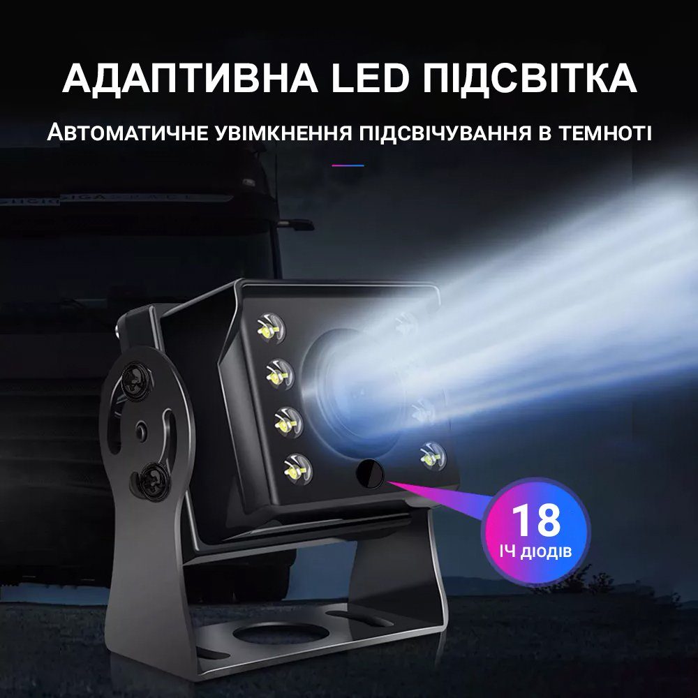 Паркувальний комплекс для вантажних автомобілів Podofo Z2109, з 2-ма камерами заднього виду та монітором 8" 3