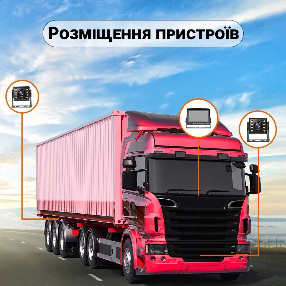 Паркувальний комплекс для вантажних автомобілів Podofo Z2109, з 2-ма камерами заднього виду та монітором 8" 10