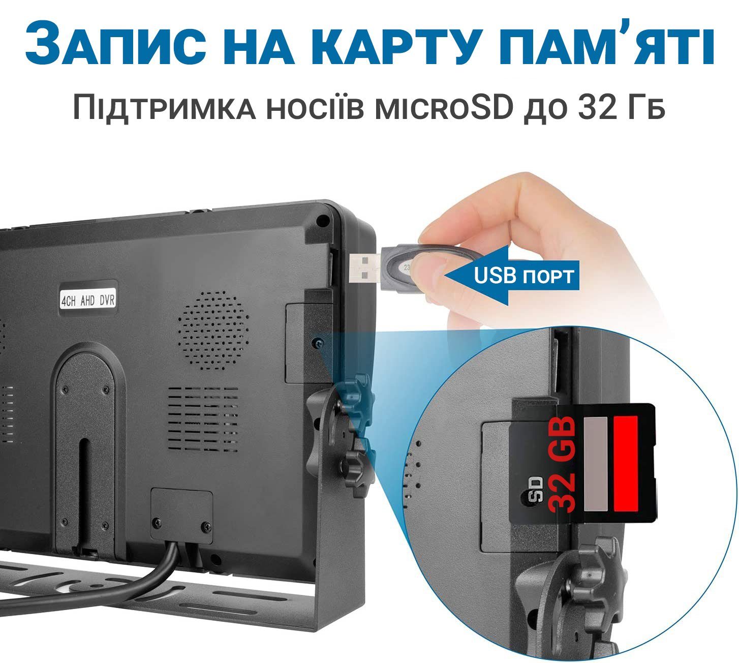 Комплект з 2-х камер заднього виду та 9" монітором для вантажних автомобілів Podofo A2805 , паркувальна система з записом відео для вантажівки 5