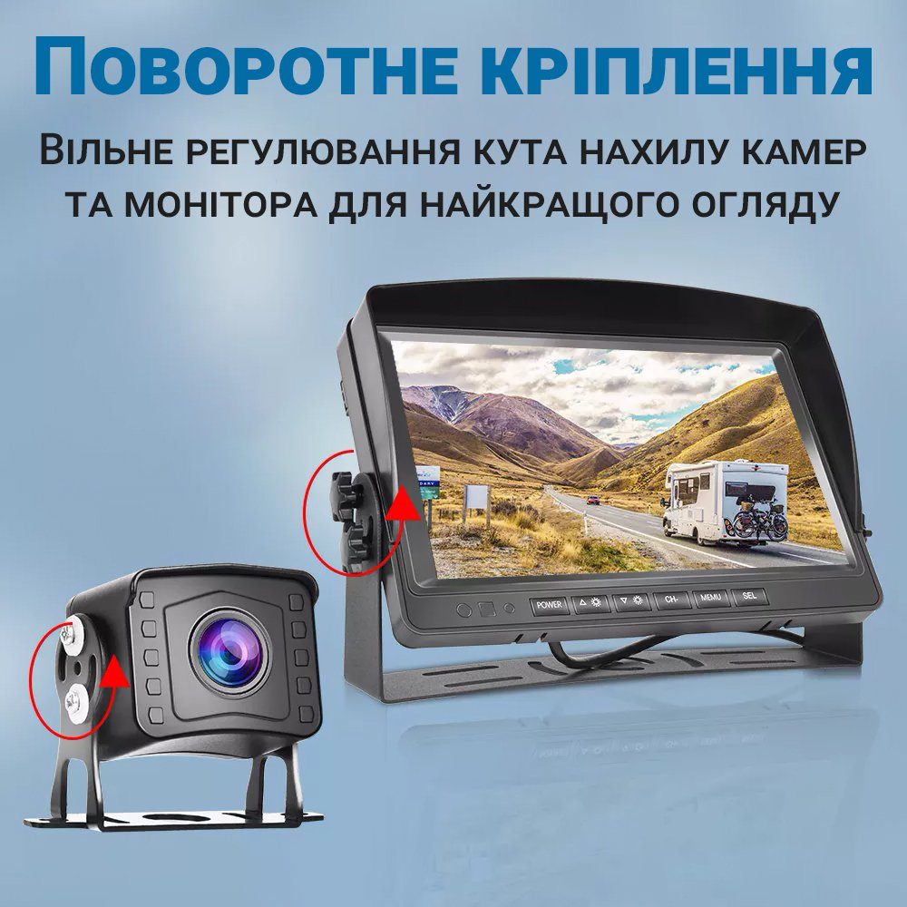 Комплект з 2-х камер заднього виду та 9" монітором для вантажних автомобілів Podofo A2805 , паркувальна система з записом відео для вантажівки 4