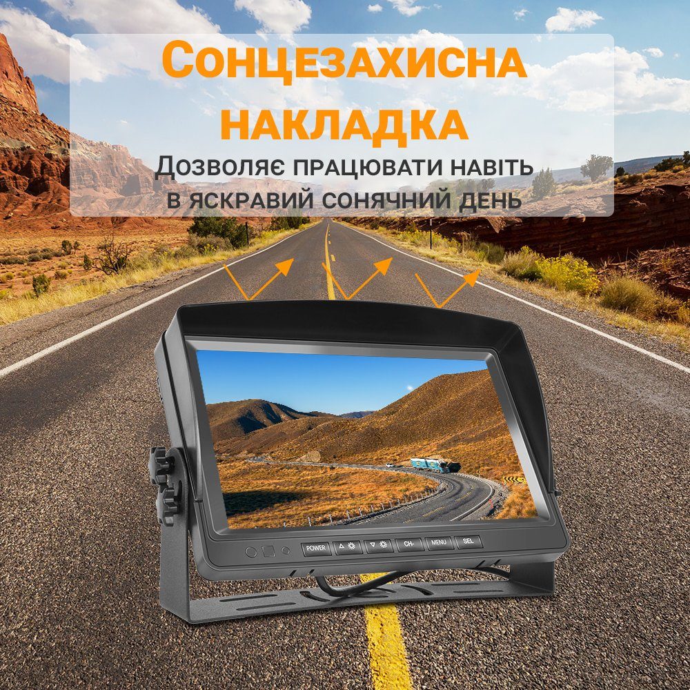 Комплект з 2-х камер заднього виду та 9" монітором для вантажних автомобілів Podofo A2805 , паркувальна система з записом відео для вантажівки 8