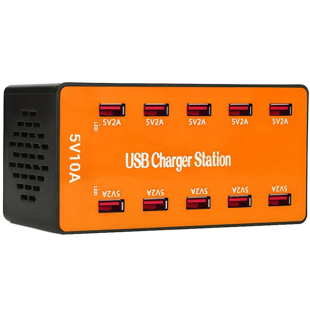 Багатопортовий мережевий зарядний пристрій на 10 USB роз'ємів Addap MCS-A5B, док-станція для зарядки, 50W, Orange 2