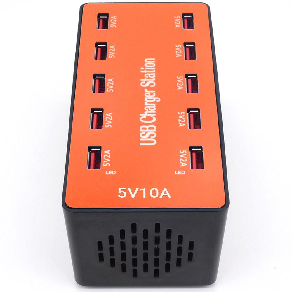 Багатопортовий мережевий зарядний пристрій на 10 USB роз'ємів Addap MCS-A5B, док-станція для зарядки, 50W, Orange 10