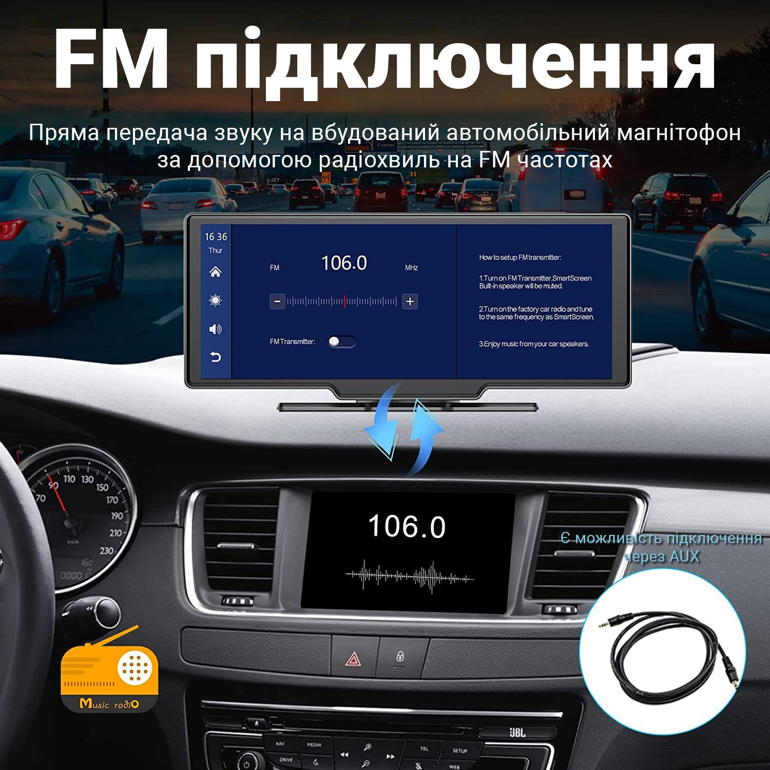 Комплект для паркування з 9.3" сенсорним монітором - відеореєстратором та камерою заднього огляду Podofo A3073, FullHD, CarPlay / Android Auto 11