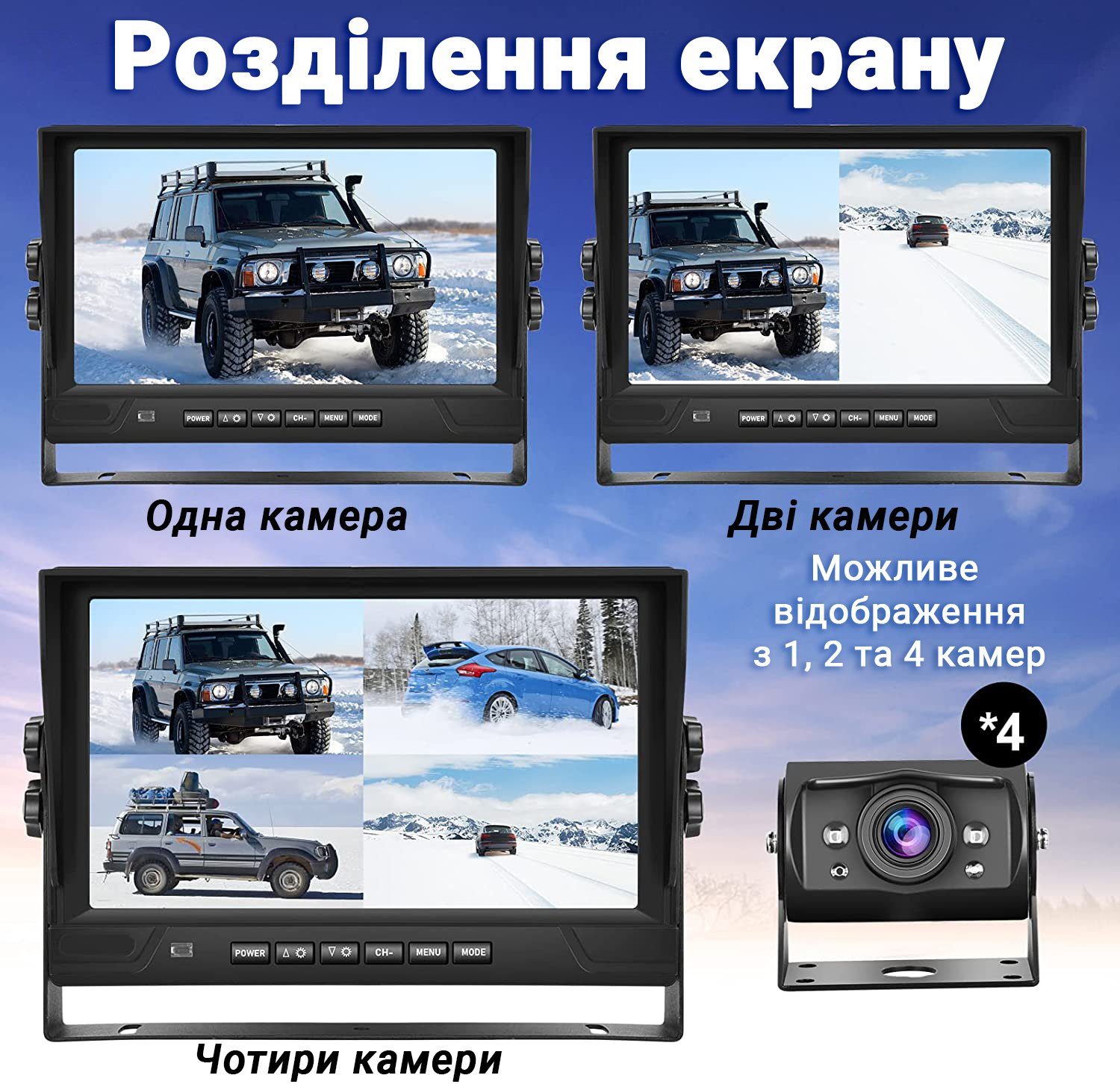 Паркувальна система з круговим оглядом Podofo A3153, на 4 камери заднього виду + монітор 9", для вантажних автомобілів 4