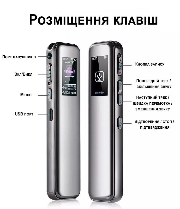 Професійний цифровий диктофон з активацією голосом Savetek GS-R60, 32 Гб, до 25 годин запису 3