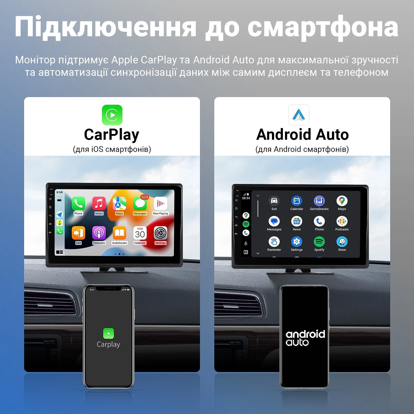 Автомобільний паркувальний комплект з 10.1" екраном та 4 камерами заднього виду Podofo A3554, для вантажних автомобілів, CarPlay/Android Auto, Bluetooth, FM 7
