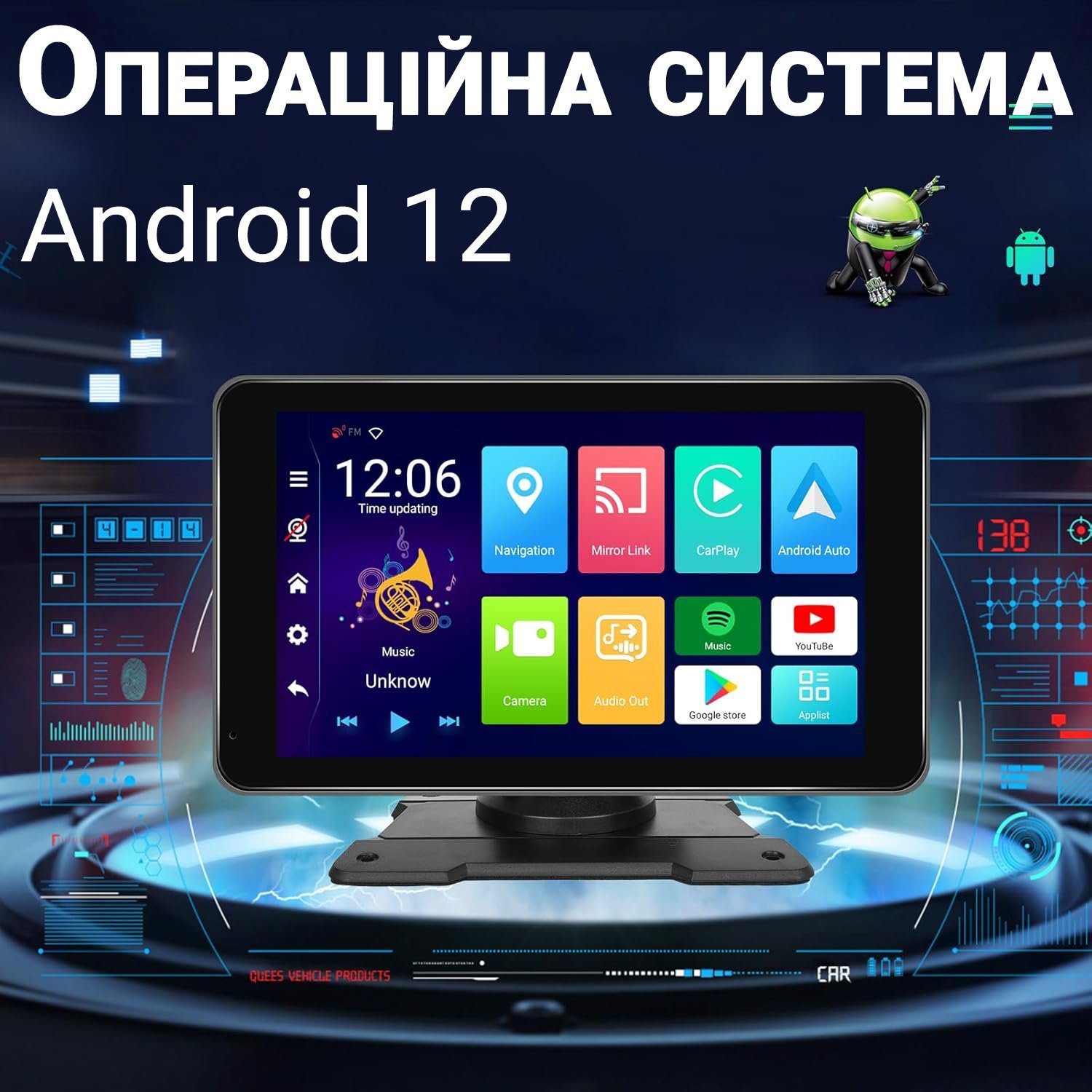 Автомобільний монітор з CarPlay та Android Auto Podofo A3429, сенсорний екран 7", бездротовий CarPlay, Bluetooth, GPS 10