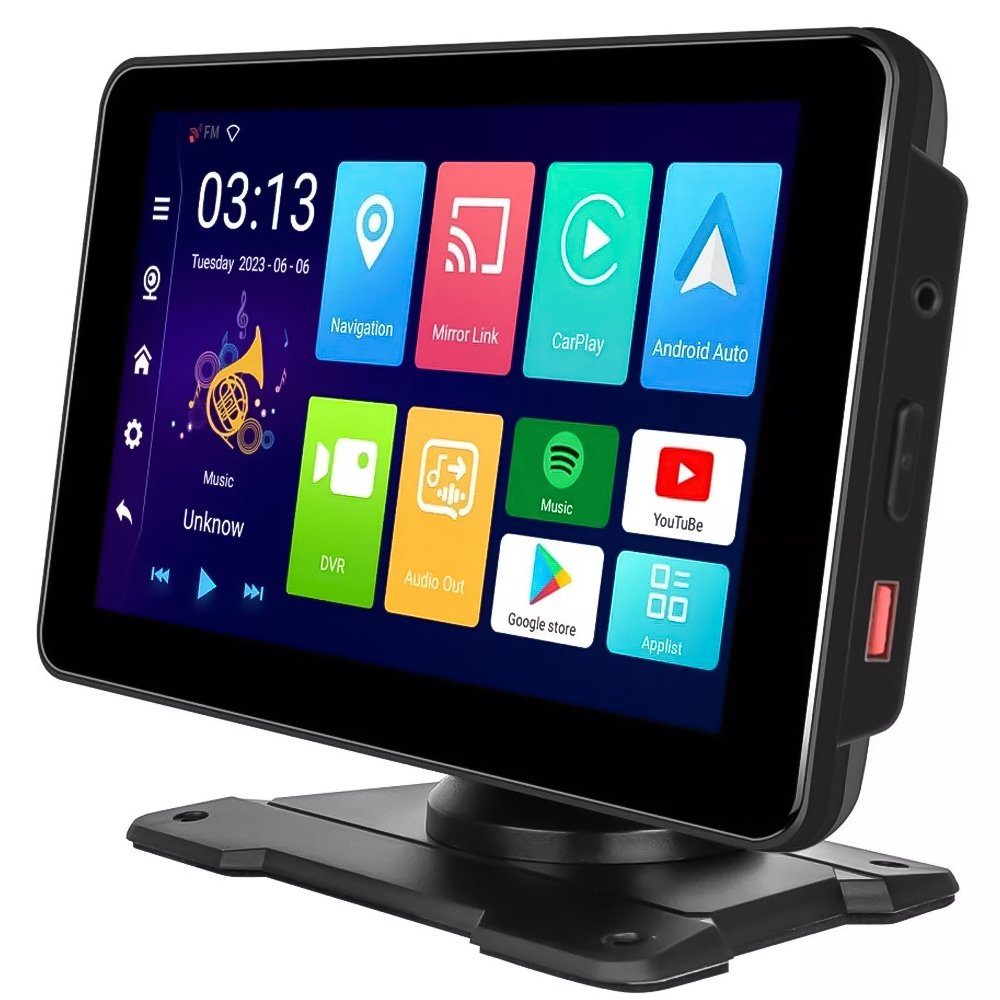 Автомобільний монітор з CarPlay та Android Auto Podofo A3429, сенсорний екран 7", бездротовий CarPlay, Bluetooth, GPS