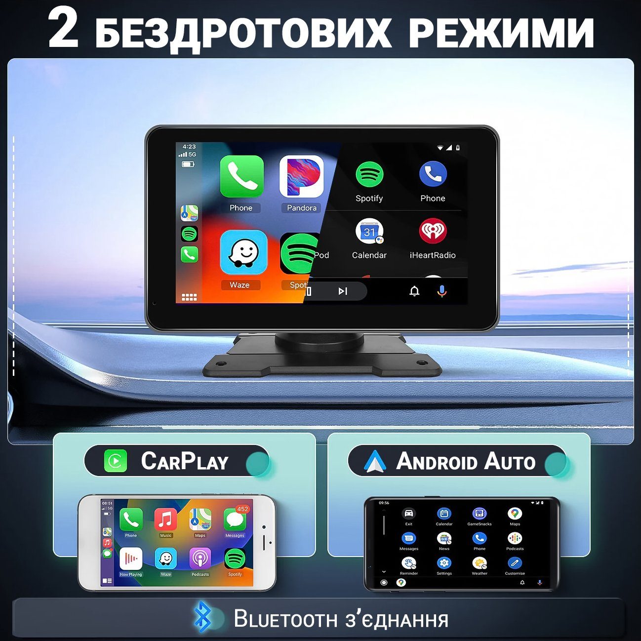 Автомобільний монітор з CarPlay та Android Auto Podofo A3429, сенсорний екран 7", бездротовий CarPlay, Bluetooth, GPS 5