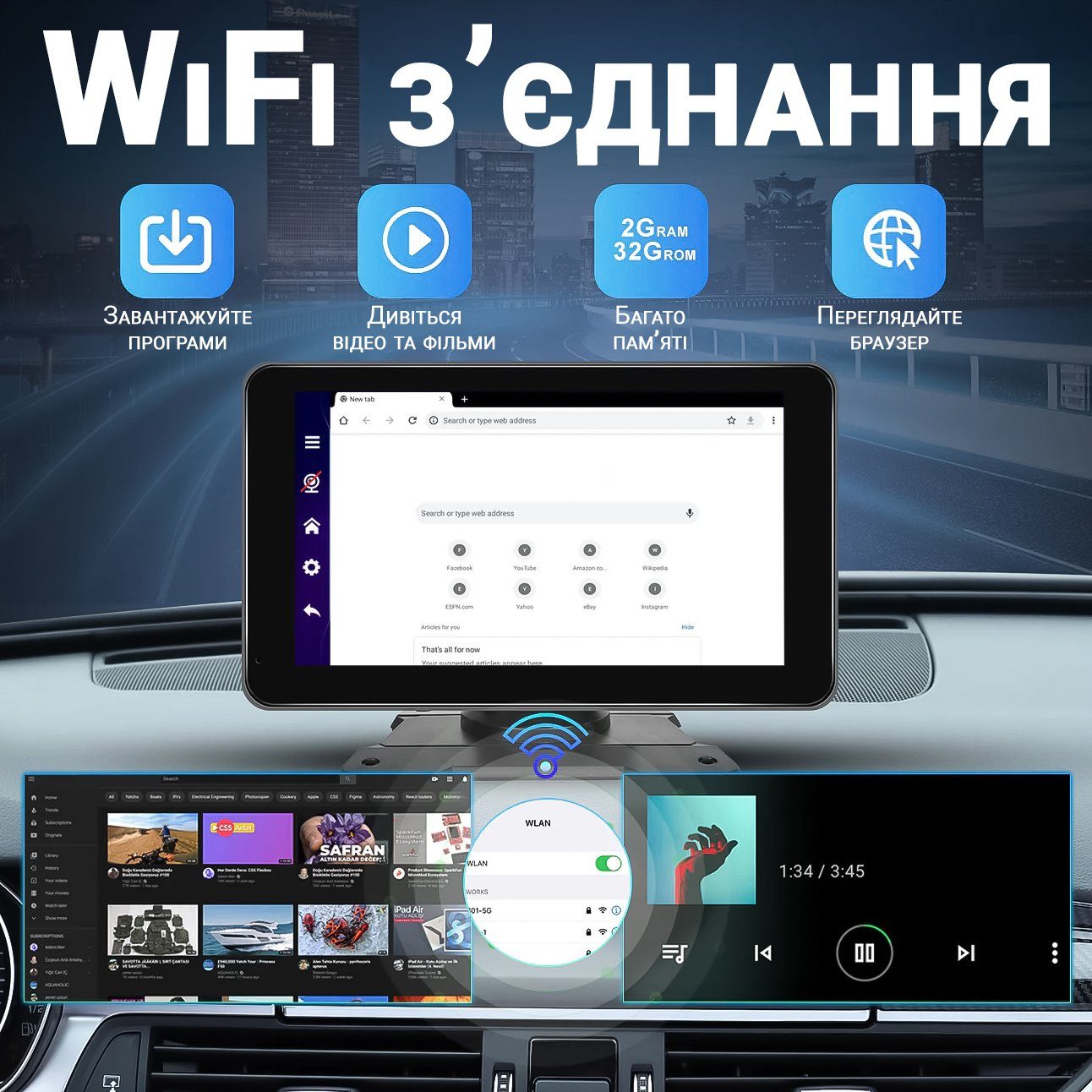 Автомобільний монітор з CarPlay та Android Auto Podofo A3429, сенсорний екран 7", бездротовий CarPlay, Bluetooth, GPS 9