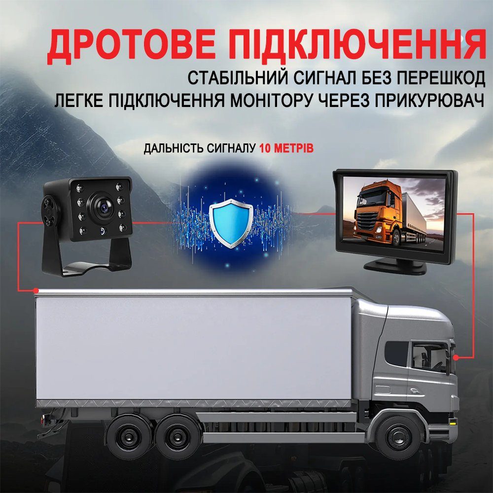 Камера заднього виду з монітором 5" Podofo A3772 | паркувальний комплекс для вантажних автомобілів, на лобове скло або торпедо 2