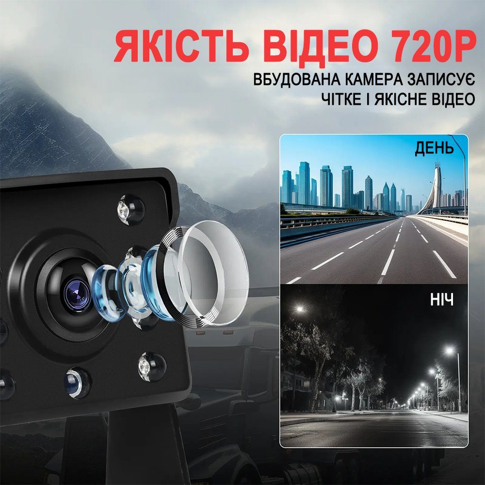 Камера заднього виду з монітором 5" Podofo A3772 | паркувальний комплекс для вантажних автомобілів, на лобове скло або торпедо 3