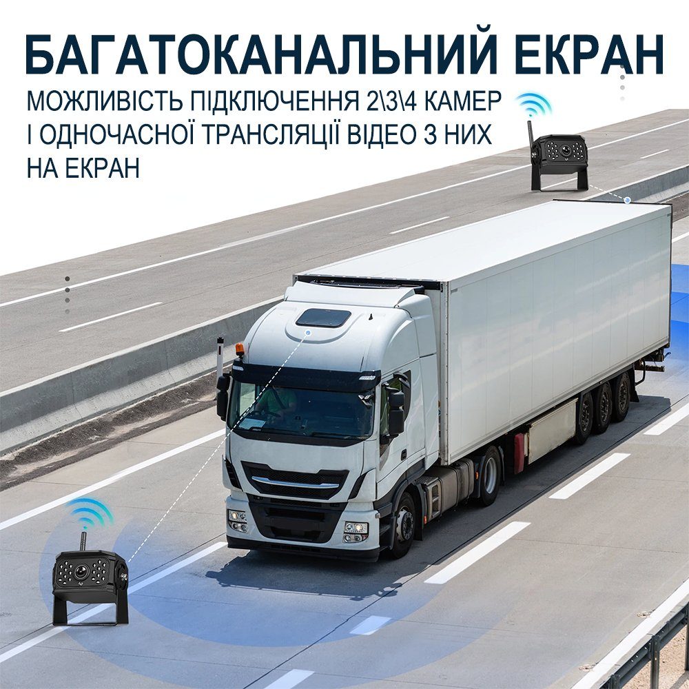 Бездротовий паркувальний комплекс для вантажних автомобілів Podofo A3694 з монітором 10,1" дюймів та 2 камерами заднього виду, з відеореєстратором 5