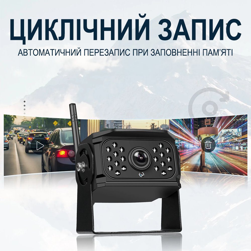 Бездротовий паркувальний комплекс для вантажних автомобілів Podofo A3694 з монітором 10,1" дюймів та 2 камерами заднього виду, з відеореєстратором 6