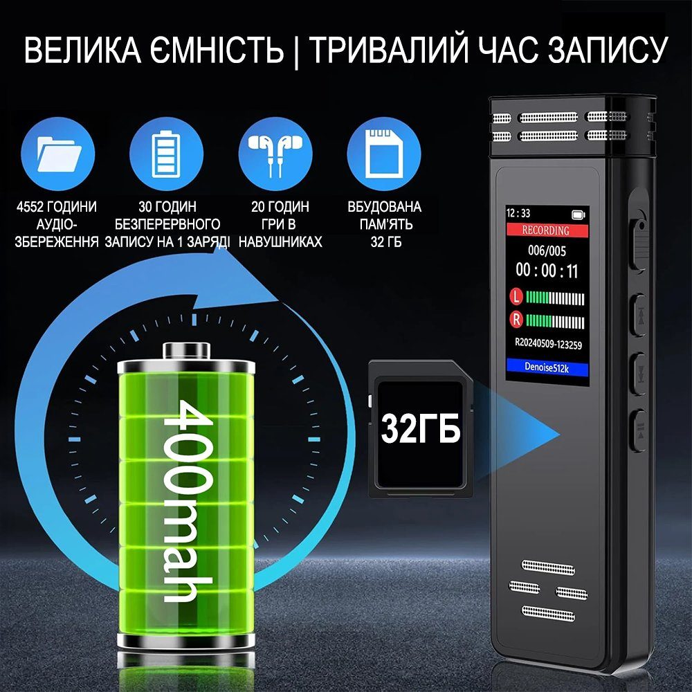 Професійний цифровий диктофон з активацією голосом Savetek GS-R77, 32 Гб, до 30 годин запису 3