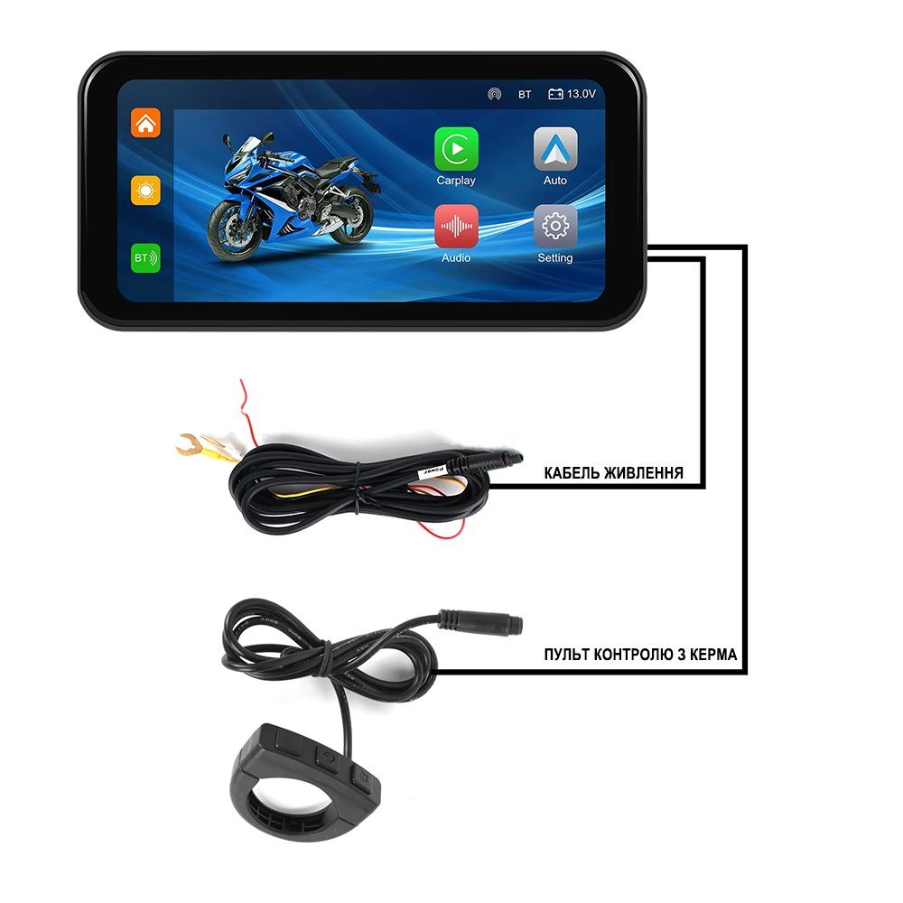 Мультимедійний монітор для мотоцикла Podofo A3659, з Bluetooth, Wi-Fi, Apple CarPlay\Android Auto, GPS, 6,25", чорний 11