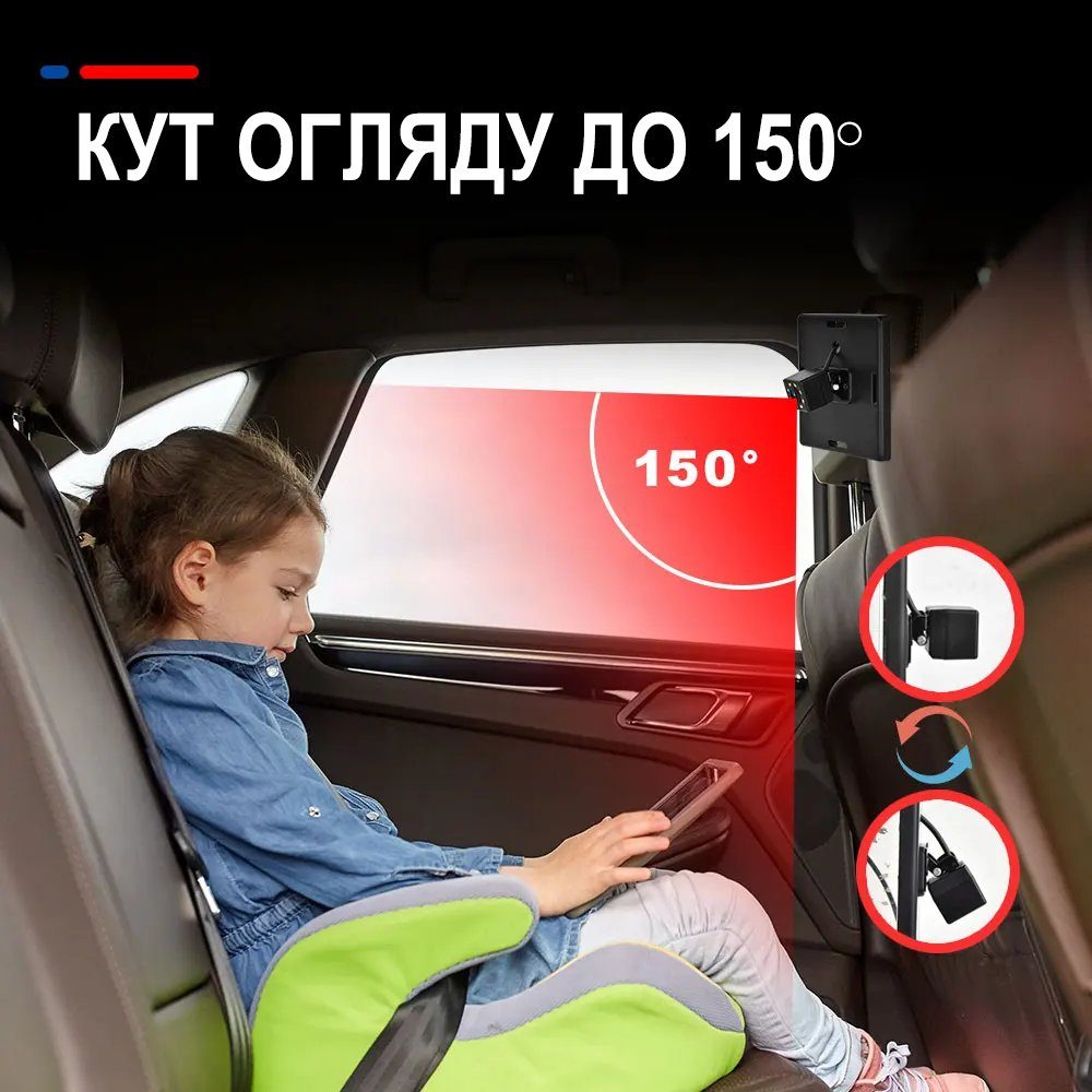 Автомобільна відеоняня для спостереження за дитиною в машині Podofo Z2102, монітор з камерою заднього виду для малюків, black 6