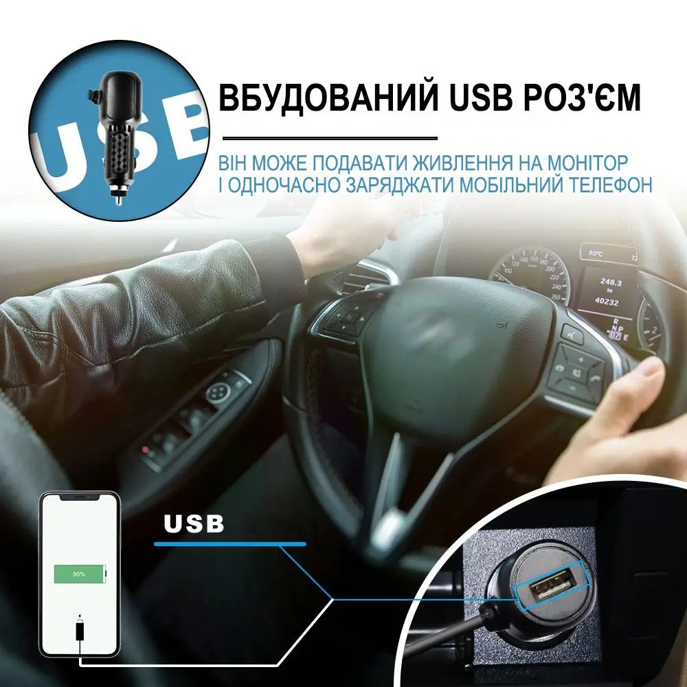 Автомобільна відеоняня для спостереження за дитиною в машині Podofo Z2102, монітор з камерою заднього виду для малюків, black 4