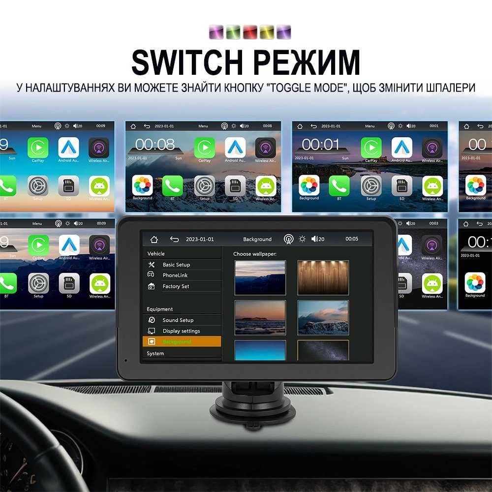 Автомобільний монітор з Apple CarPlay та Android Auto Podofo A3688 7", сенсорний дисплей, Wi-Fi, Bluetooth, FM, підтримка камери заднього виду 8