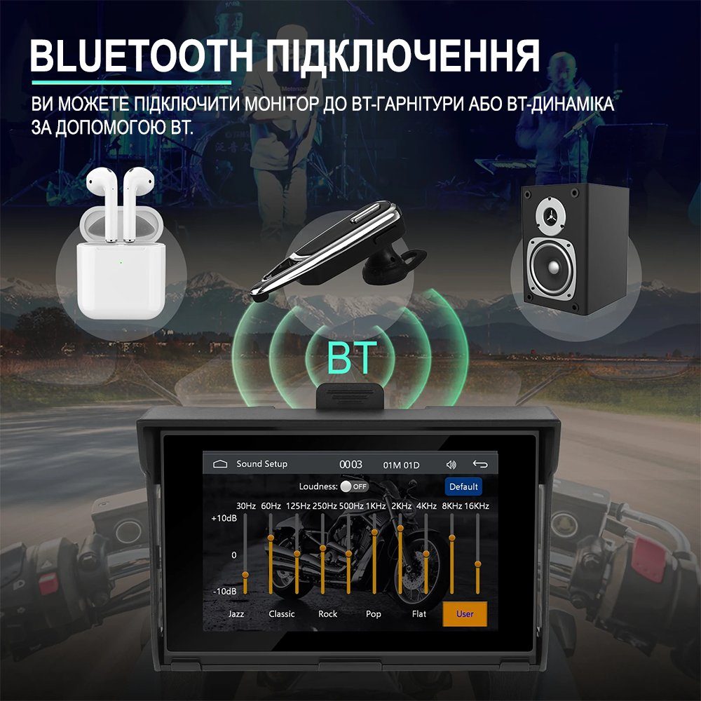 CarPlay Android Auto монітор для мотоцикла Podofo A3502, 5" сенсорний дисплей, Bluetooth, Wi-Fi, GPS 6