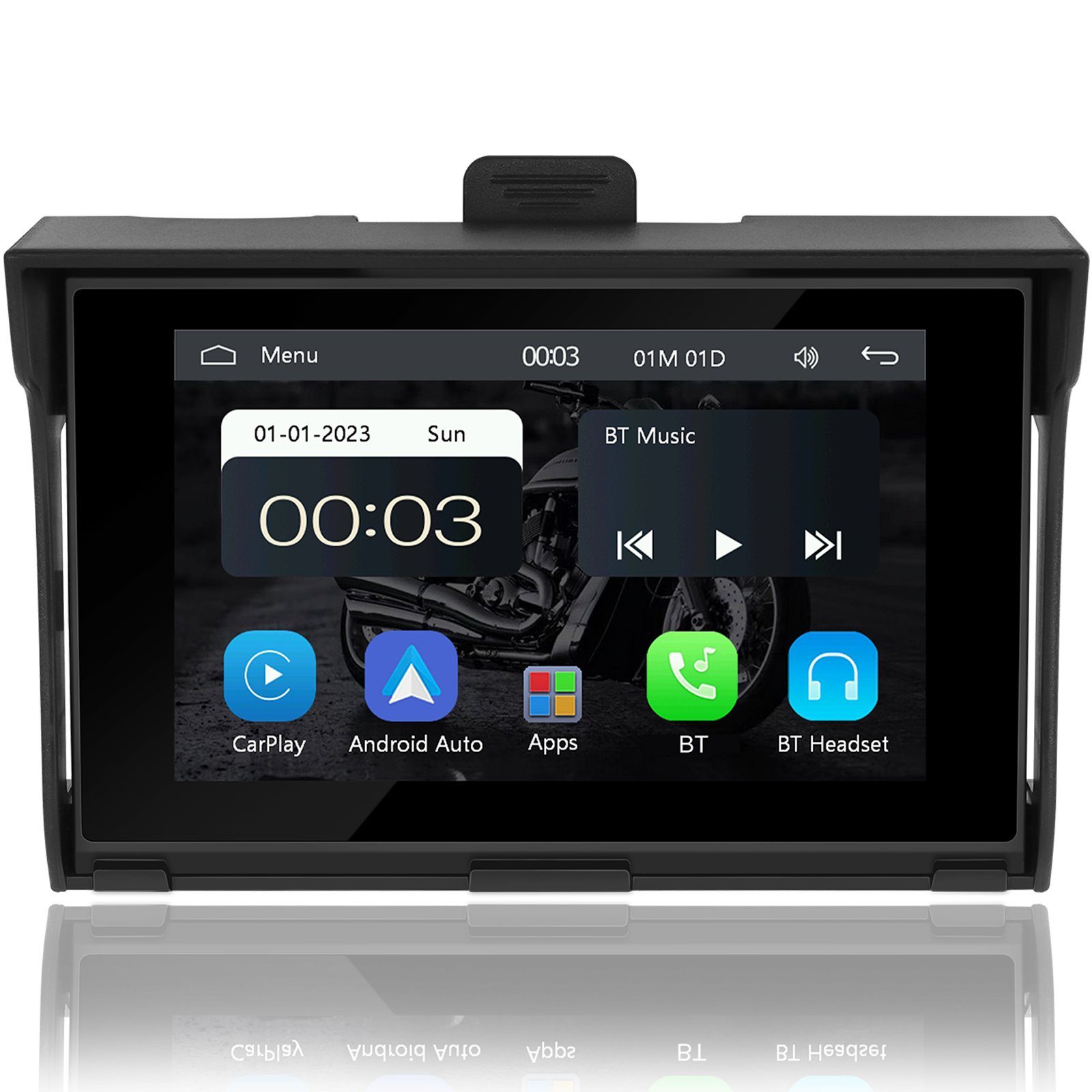 CarPlay Android Auto монітор для мотоцикла Podofo A3502, 5" сенсорний дисплей, Bluetooth, Wi-Fi, GPS