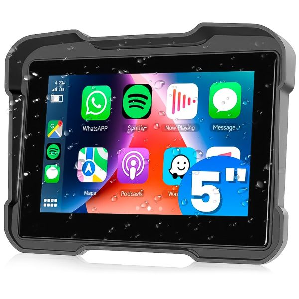 Монітор для мотоцикла з Apple CarPlay та Android Auto Podofo A3910, мультимедіа для мотоцикла, екран 5" дюймів, Bluetooth