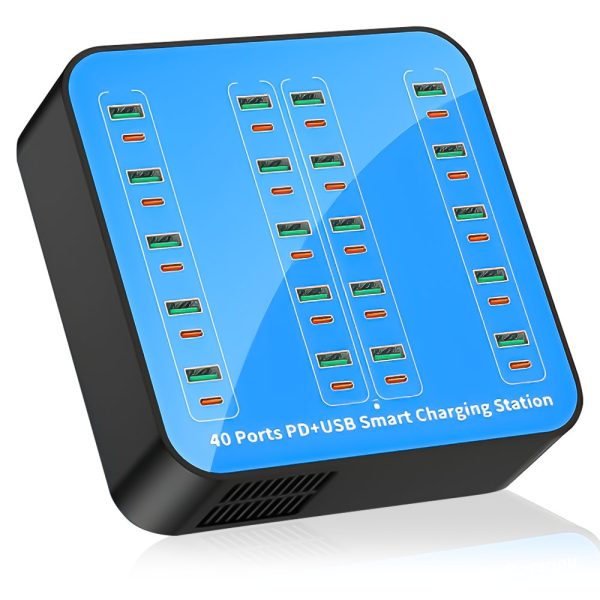 Багатопортова зарядна станція на 40 портів USB QC + Type-C PD Addap WLX-880A | зарядний пристрій з швидкою зарядкою , 400W, 60А, blue