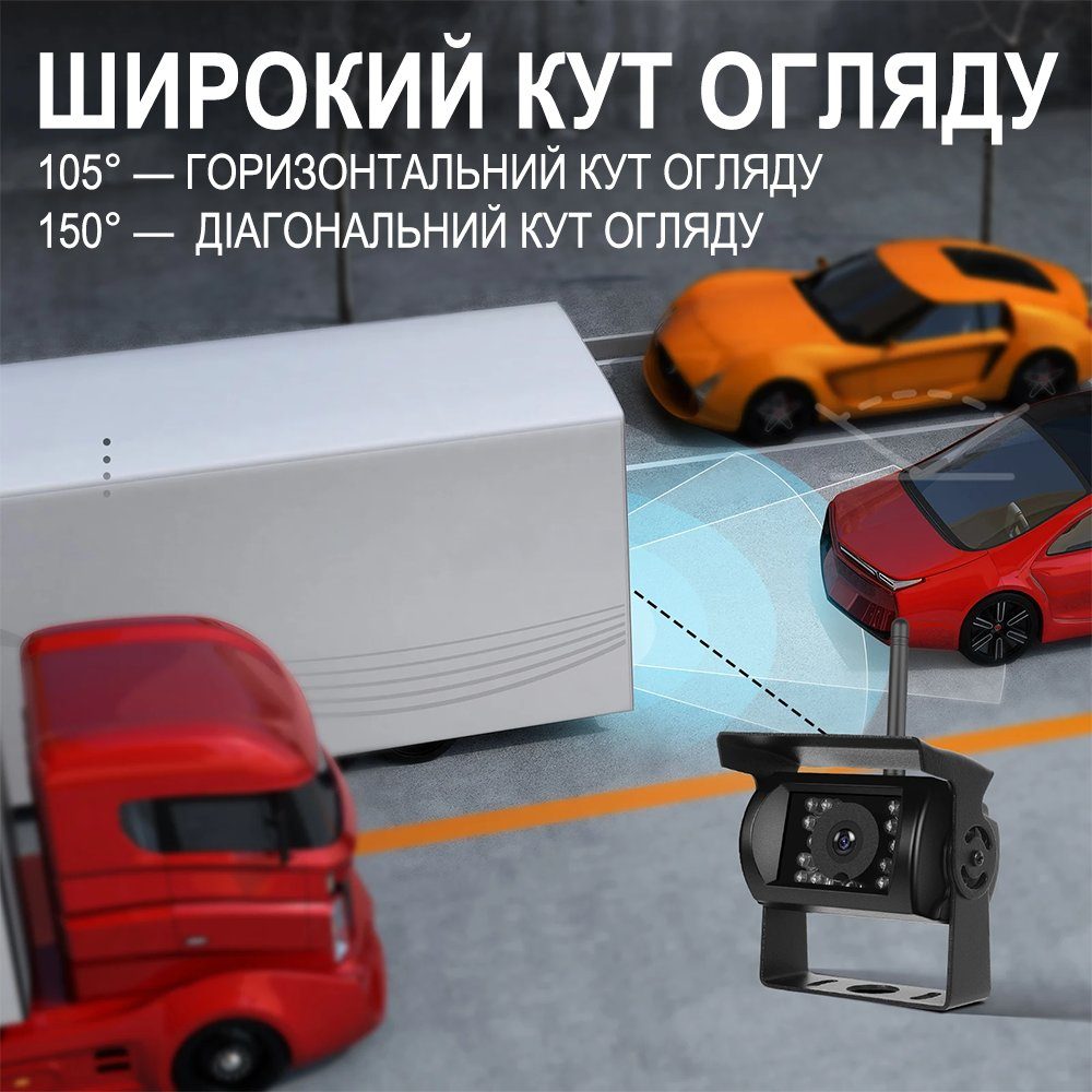 Бездротовий паркувальний комплекс з 4-ма безпровідними камерами заднього виду та монітором 7" дюймів Podofo A4009, паркувальна система для вантажних автомобілів та спецтехніки 10