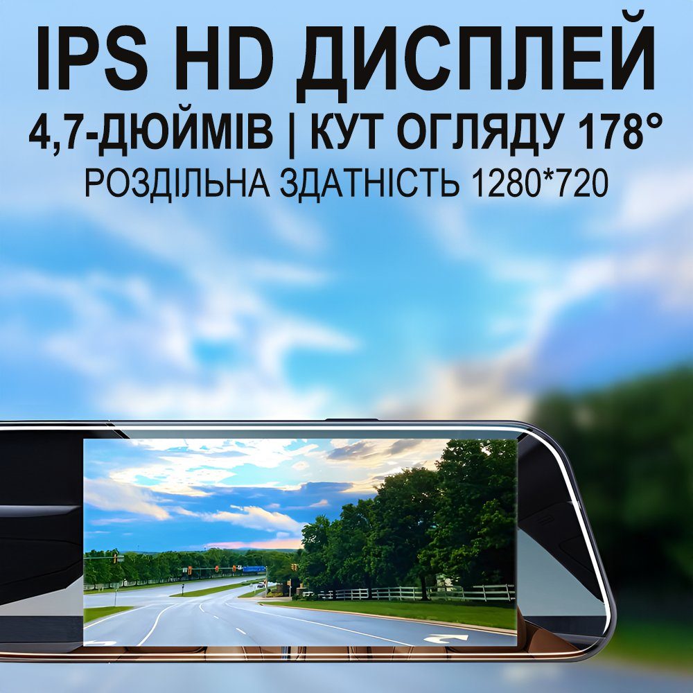 Автомобільне дзеркало з відеореєстратором та камерою заднього виду Podofo L5915, LCD дисплей 4.7" 2