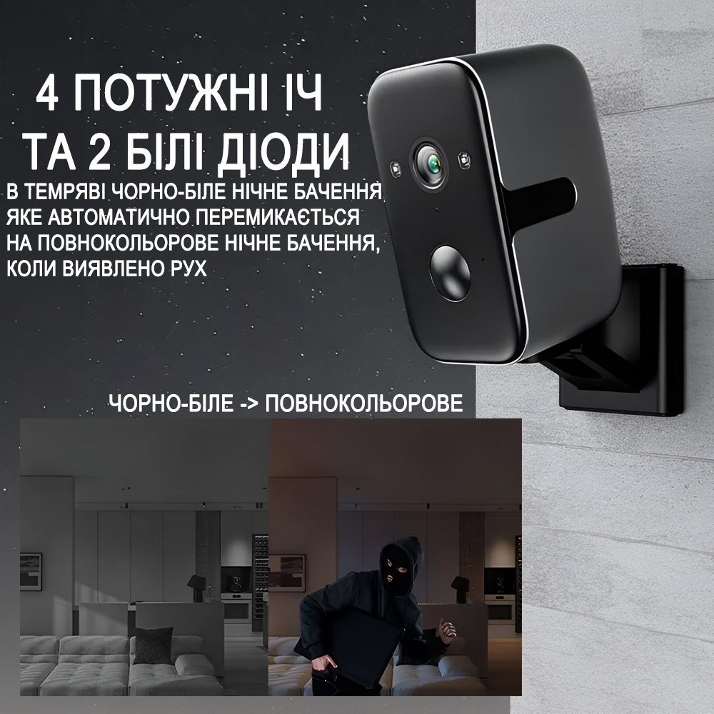 Автономна вулична Wi-Fi камера відеоспостереження Camsoy F7 з датчиком руху та нічним баченням, акумуляторна, поворотна PTZ, 2K 3
