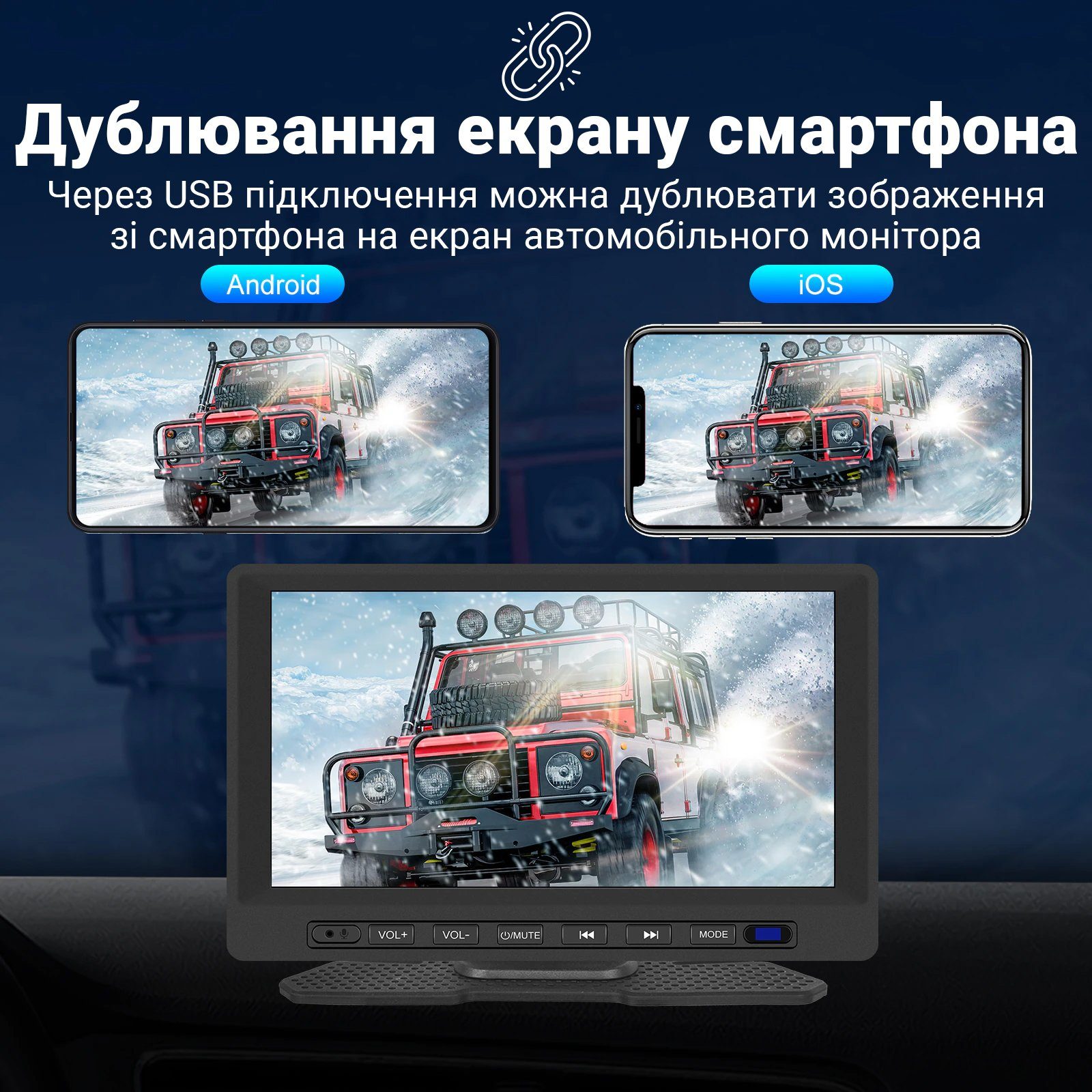 Автомобільний дисплей CarPlay Podofo A3458 7", сенсорний монітор з Apple CarPlay та Android Auto, Bluetooth, FM, підтримка камери заднього виду 4