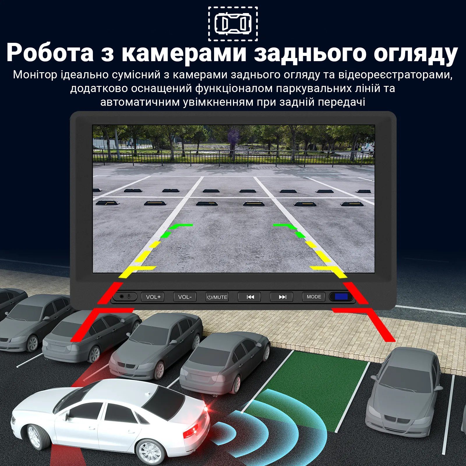 Автомобільний дисплей CarPlay Podofo A3458 7", сенсорний монітор з Apple CarPlay та Android Auto, Bluetooth, FM, підтримка камери заднього виду 5