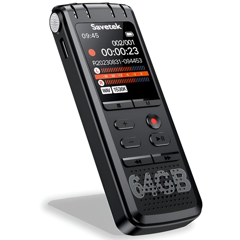 Професійний цифровий стерео диктофон Savetek GS-R58 з шумозаглушенням та голосовою активацією, 64 GB