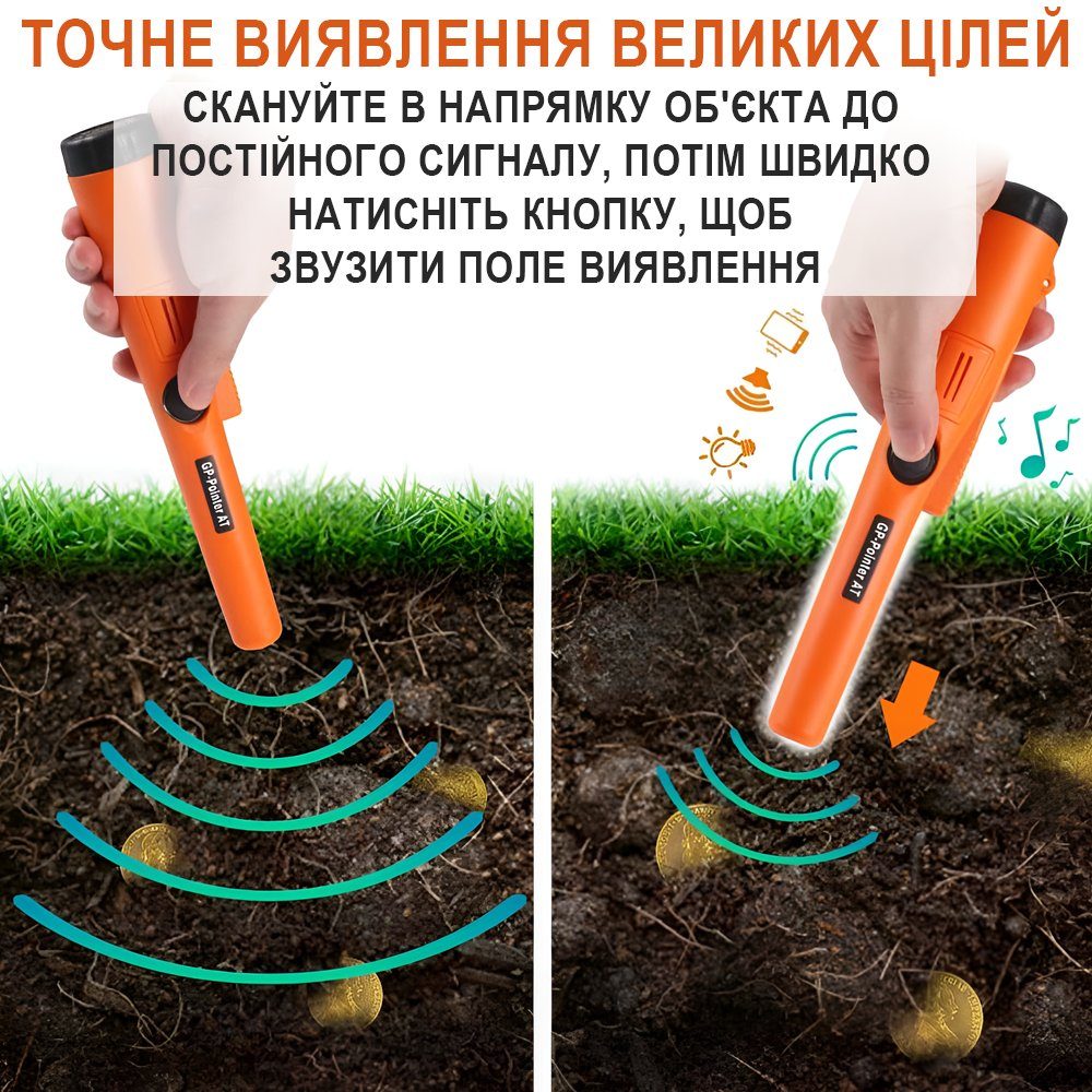 Водонепроникний пінпоінтер IP68-GP-Pointer, металошукач, цілевказівник для пошуку скарбів, металів, монет, Помаранчевий 4