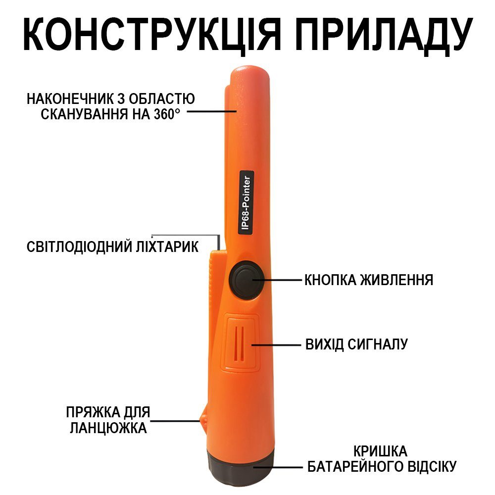 Водонепроникний пінпоінтер IP68-GP-Pointer, металошукач, цілевказівник для пошуку скарбів, металів, монет, Помаранчевий 9