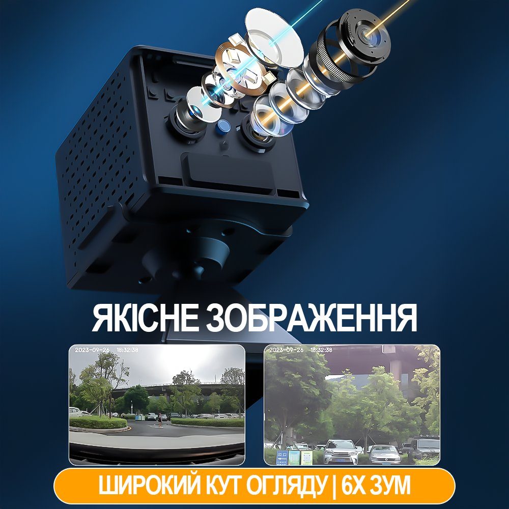 Бездротова 4G міні-камера відеоспостереження Camsoy S60G з подвійною лінзою та датчиком руху, 3 Мп, 2К, iOS/Android 7