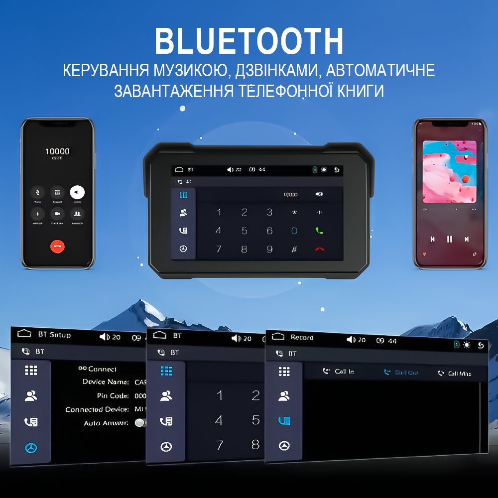 Мультимедійний монітор для мотоцикла Podofo A4058 з Bluetooth, Apple CarPlay та Android Auto, IP68, 5" екран, чорний 10