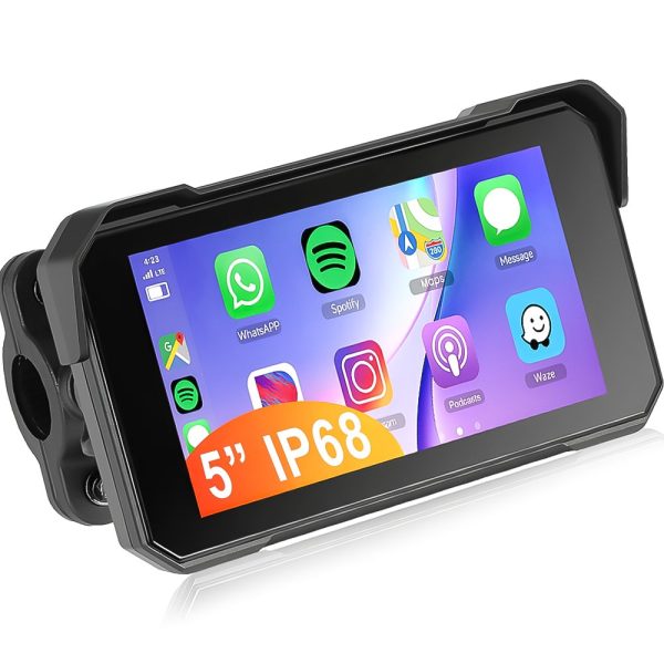 Мультимедійний монітор для мотоцикла Podofo A4058 з Bluetooth, Apple CarPlay та Android Auto, IP68, 5" екран, чорний