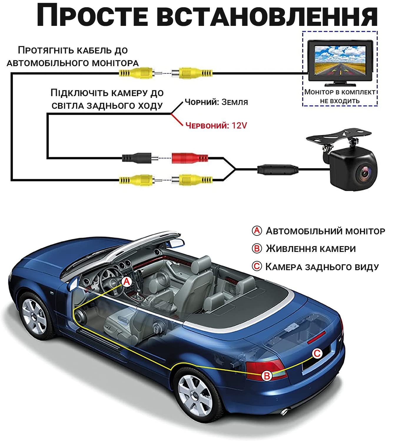 Камера заднього виду для автомобіля Podofo A4281 | автомобільна паркувальна AHD камера, IP68 9
