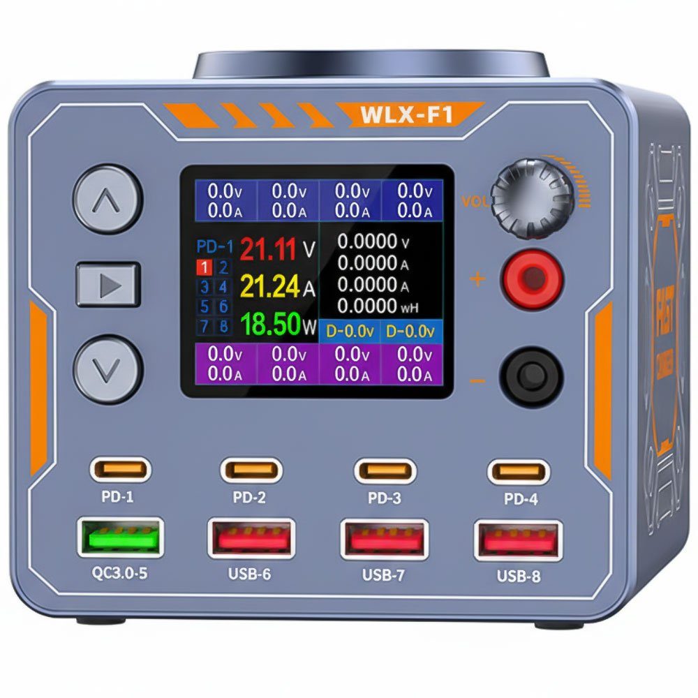 8в1 Швидкісна зарядна станція 140 Вт Addap WLX-F1 | Багатопортовий блок живлення DC 0–12 В з дисплеєм, QC/PD + бездротова зарядка, для ремонту телефонів, ноутбуків 2