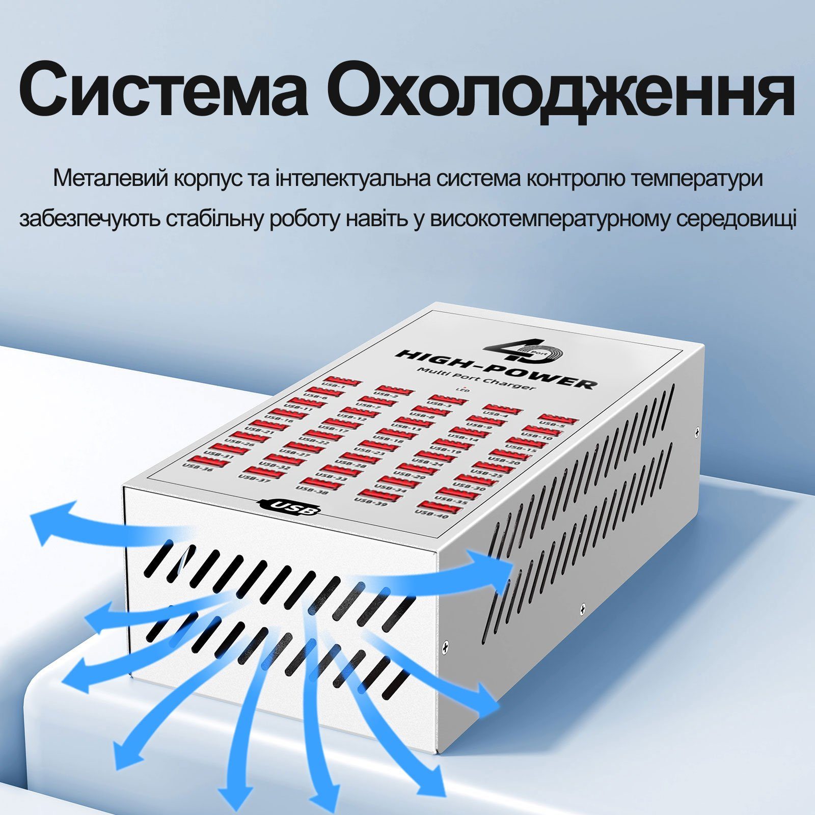 Багатопортова зарядна станція на 40 USB портів Addap WLX-T2B, 200W, професійний багатопортовий зарядний пристрій для смартфонів і планшетів 8