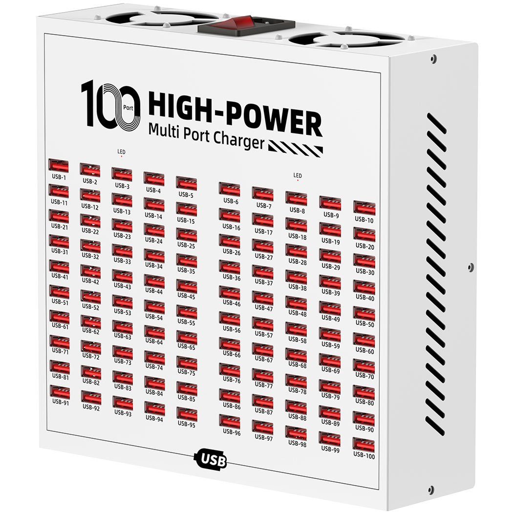 Багатопортовий зарядний пристрій на 100 USB портів Addap WLX-T2F, професійна зарядна станція для смартфонів і планшетів, 400W 2