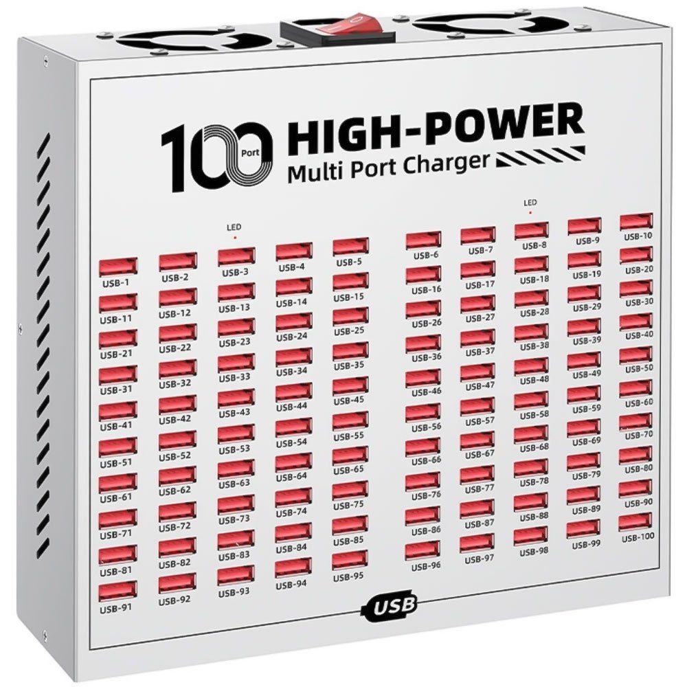 Багатопортовий зарядний пристрій на 100 USB портів Addap WLX-T2F, професійна зарядна станція для смартфонів і планшетів, 400W 3