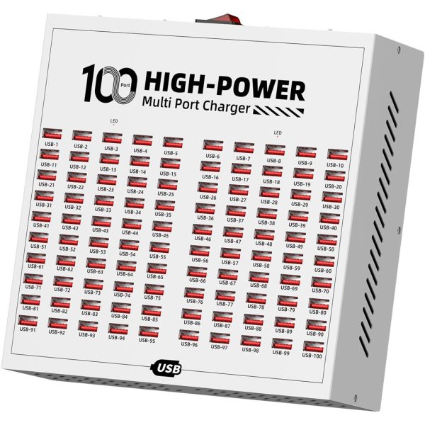 Багатопортовий зарядний пристрій на 100 USB портів Addap WLX-T2F, професійна зарядна станція для смартфонів і планшетів, 400W
