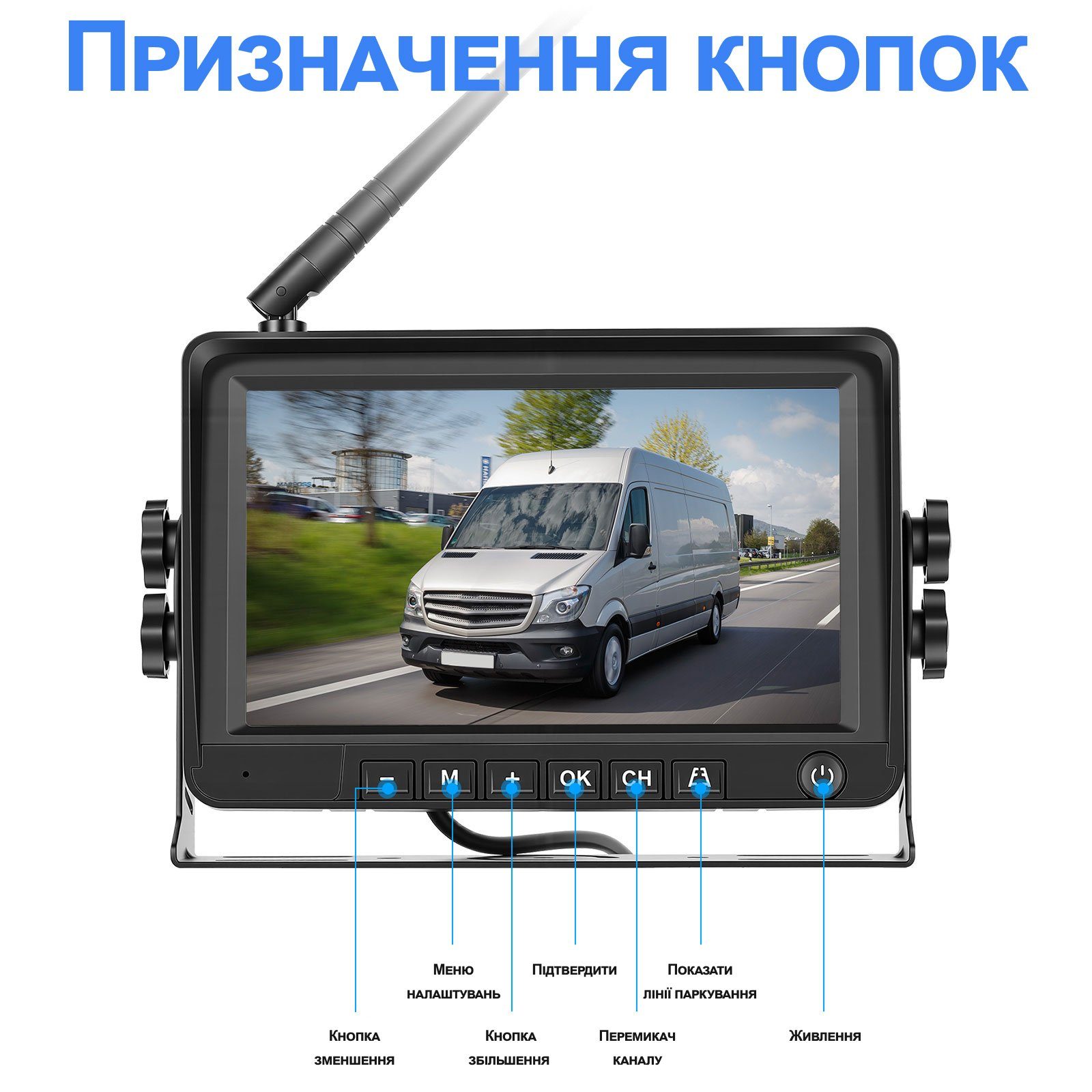 Бездротова камера заднього виду з монітором 7" для Mercedes Sprinter 2006-2019 Podofo A4499, паркувальний комплекс з відеореєстратором 7
